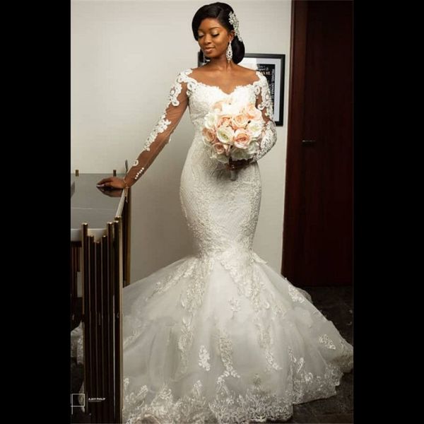 2021 new african fashions mermaid dresses full sleeve lace applique wedding gowns illusion come dressed as bride soiree robe 23ix, White
2021 new african fashions mermaid dresses full sleeve lace applique wedding gowns illusion come dressed as bride soiree robe 23ix, White