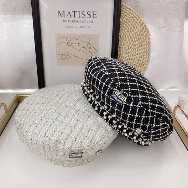 berets women beret hats pearl metal button plaid caps 2021 winter autumn fall for ladies warm painter black white, Blue;gray
berets women beret hats pearl metal button plaid caps 2021 winter autumn fall for ladies warm painter black white, Blue;gray