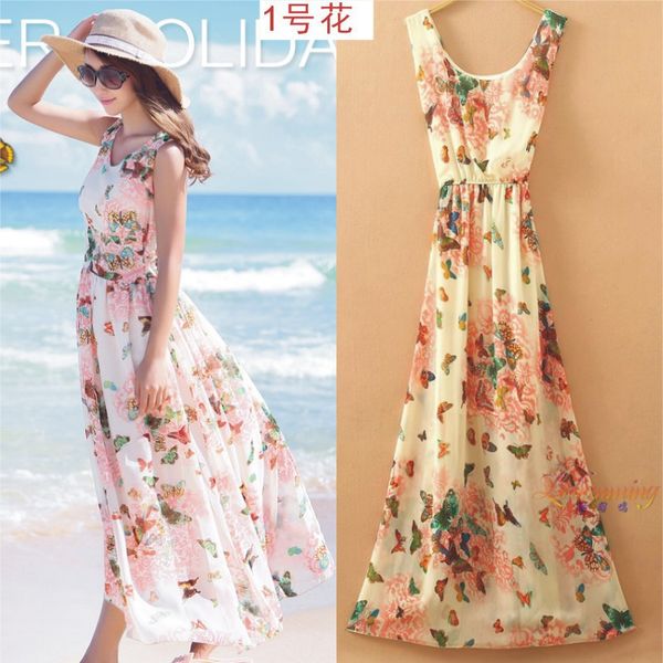 summer style floral print maxi dresses women beach club casual loose chiffon sleeveless o-neck long elegant bohemian dress, Black;gray
summer style floral print maxi dresses women beach club casual loose chiffon sleeveless o-neck long elegant bohemian dress, Black;gray