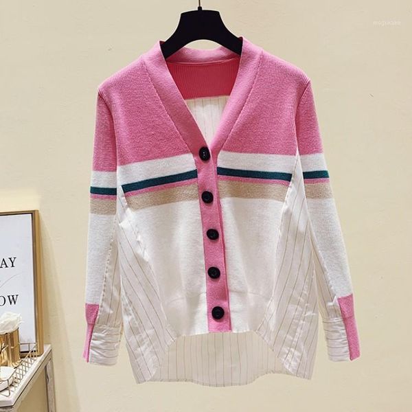 2020 women elegant chic striped shirt stitching knitted single-breasted long sleeve korean fashion cardigan female1, White
2020 women elegant chic striped shirt stitching knitted single-breasted long sleeve korean fashion cardigan female1, White