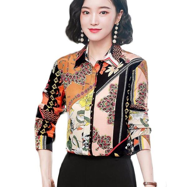 women chiffon blouse 2021 new vintage print long sleeve office women shirts korean plus size shirt camisas mujer, White
women chiffon blouse 2021 new vintage print long sleeve office women shirts korean plus size shirt camisas mujer, White