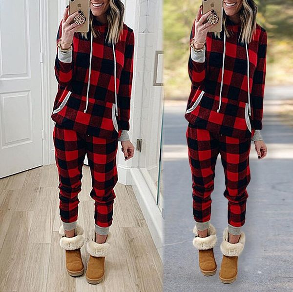 women christmas plaid tracksuit xmas two piece clothing pajamas sets checkered hooded hoodies legging pants outfit trourser suit new e120301, White
women christmas plaid tracksuit xmas two piece clothing pajamas sets checkered hooded hoodies legging pants outfit trourser suit new e120301, White