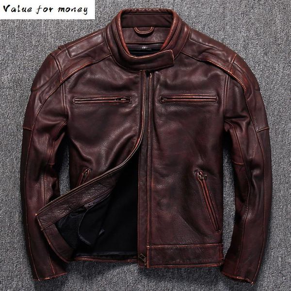cowhide retro genuine leather jacket men real cow leather coat motorcycle jacket short vintage jackets kj1441, Black
cowhide retro genuine leather jacket men real cow leather coat motorcycle jacket short vintage jackets kj1441, Black