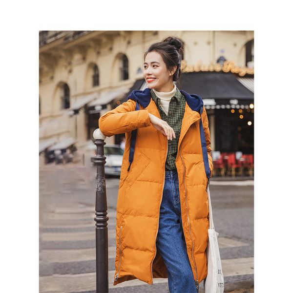 inman winter new arrival female contrast color hooded drawstring side slit long section down coat c1204, Black
inman winter new arrival female contrast color hooded drawstring side slit long section down coat c1204, Black