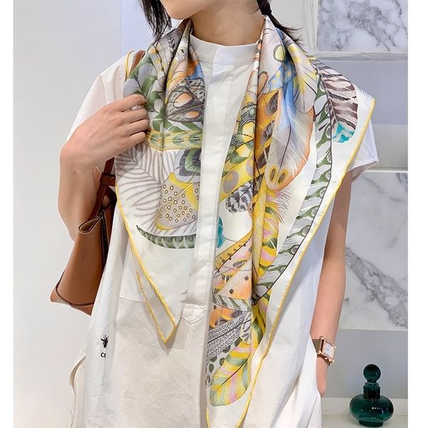 feathers print 100% silk scarf shawl wraps foulard fashion clothing accessories 35" 201103, Blue;gray
feathers print 100% silk scarf shawl wraps foulard fashion clothing accessories 35" 201103, Blue;gray