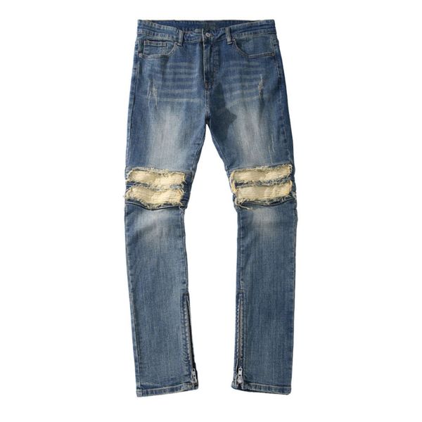 new stretch high street trend destroys beggars patch jeans men's straight tube slim fit feet men leather embroidered dress pants, Black
new stretch high street trend destroys beggars patch jeans men's straight tube slim fit feet men leather embroidered dress pants, Black