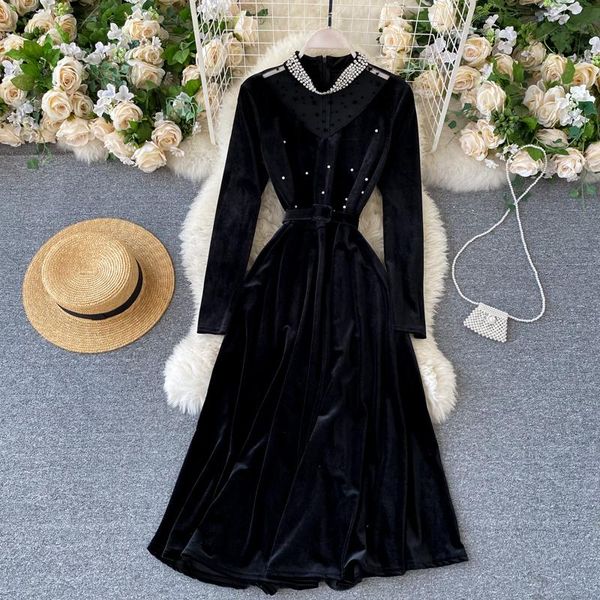 casual dresses lady fashion retro a-line dress women round neck long sleeve mesh stitching beaded slim velvet elegant vestidos q108, Black;gray
casual dresses lady fashion retro a-line dress women round neck long sleeve mesh stitching beaded slim velvet elegant vestidos q108, Black;gray