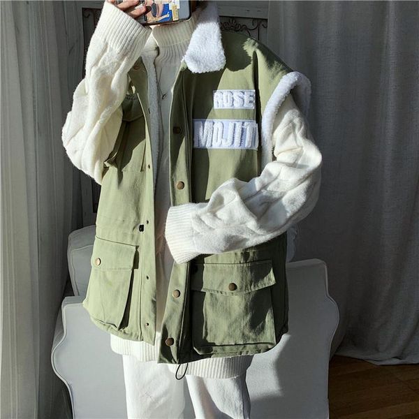 lamb wool vest streetwear korean sleeveless parka fashion pocket vest winter collar doudoune sans manche men clothing de50mbx, Black;white
lamb wool vest streetwear korean sleeveless parka fashion pocket vest winter collar doudoune sans manche men clothing de50mbx, Black;white