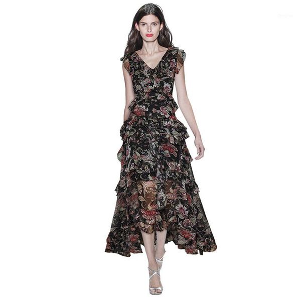 summer 2020 women french style clothing chiffon long beach dress string lace up v neck open back high low ruffle maxi dress1, Black;gray
summer 2020 women french style clothing chiffon long beach dress string lace up v neck open back high low ruffle maxi dress1, Black;gray