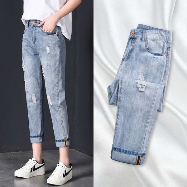hole jeans women's loose 2020 summer thin new small nine point harlem straight pants fashion, Blue
hole jeans women's loose 2020 summer thin new small nine point harlem straight pants fashion, Blue