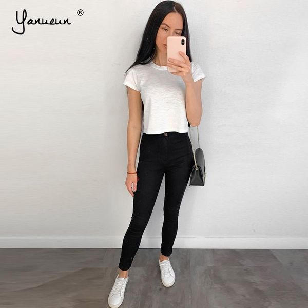 women's jeans yanueun basic high waist women slim fashion pencil casual denim stretch skinny 2021, Blue