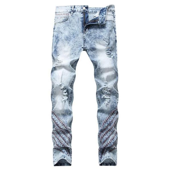 мужская вышивка ripped тонкий прямой натяжные денима джинсы модные vintage light blue вышитые брюки
мужская вышивка ripped тонкий прямой натяжные денима джинсы модные vintage light blue вышитые брюки