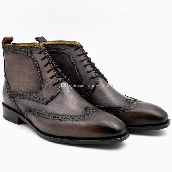 men boots custom handmade patina grey square brogue toe full grain lacing derby ankle boots uomo scarpe genuine calf leather bt-02, Black
men boots custom handmade patina grey square brogue toe full grain lacing derby ankle boots uomo scarpe genuine calf leather bt-02, Black