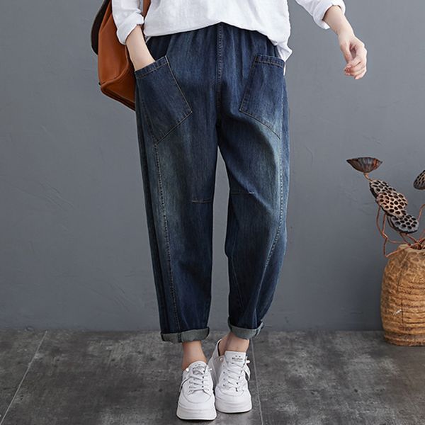 versear women vintage denim pants elastic waist pocket plus size loose casual jeans all-matching harem pant trousers female y1214, Blue
versear women vintage denim pants elastic waist pocket plus size loose casual jeans all-matching harem pant trousers female y1214, Blue