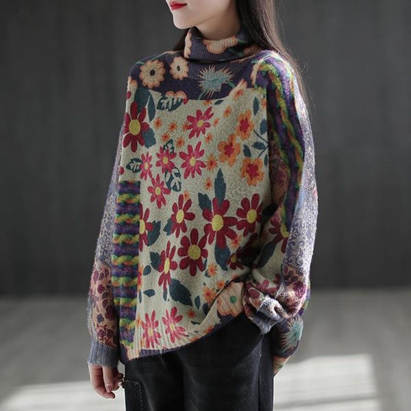 johnature women turtleneck pullover sweaters 2021 spring new print floral long sleeve female clothes cotton blend sweaters, White;black
johnature women turtleneck pullover sweaters 2021 spring new print floral long sleeve female clothes cotton blend sweaters, White;black