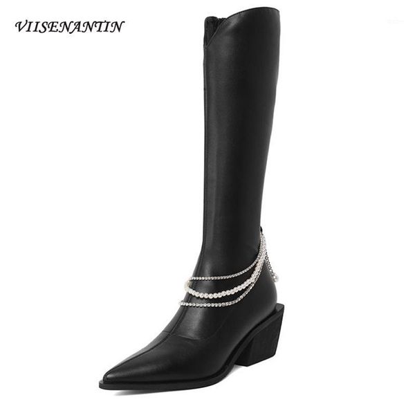 retro thick heel western cowboy boots vintage pearl rhinestone chain long boots genuine leather wedges pointed toe shoes women1, Black
retro thick heel western cowboy boots vintage pearl rhinestone chain long boots genuine leather wedges pointed toe shoes women1, Black