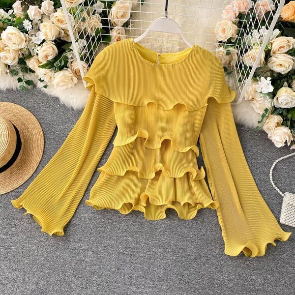 ins 3d flounce round neck long flare sleeve pleated women's chiffon blouse lady solid color elegant shirts and n74411, White
ins 3d flounce round neck long flare sleeve pleated women's chiffon blouse lady solid color elegant shirts and n74411, White