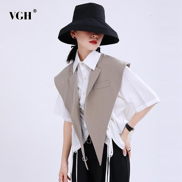 women's vests vgh elegant asymmteircal women vest notched neck sleeveless casual short jacket for female fashion 2021 summer clothes 1, Black;white
women's vests vgh elegant asymmteircal women vest notched neck sleeveless casual short jacket for female fashion 2021 summer clothes 1, Black;white