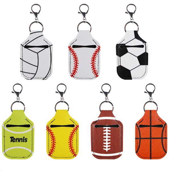 Ball Games Sanitizer Holder Hand Wash Gel Bottle Case Covers Baseball Softball Keychain Pu Leather Key Rings Key Chain Bag Pendants E121001