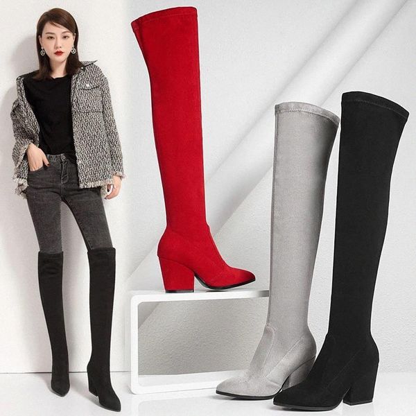 women over the knee boots hoof heels autumn winter rubber thigh high boots pointed toe elastic fabric women booties #pt3b, Black
women over the knee boots hoof heels autumn winter rubber thigh high boots pointed toe elastic fabric women booties #pt3b, Black