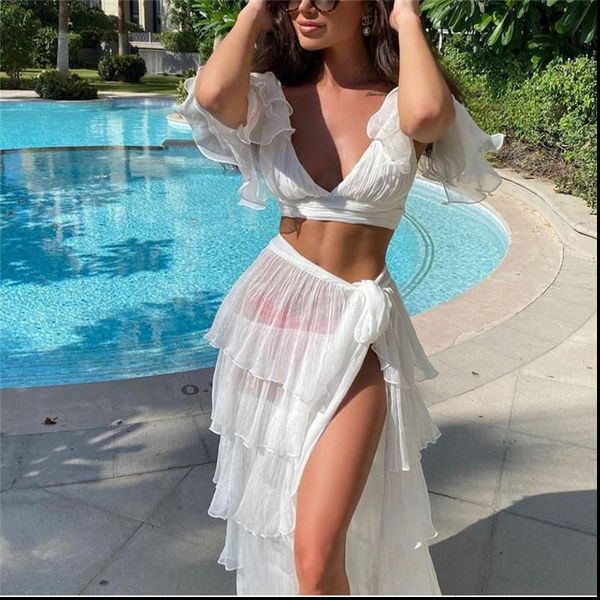 missord 2021 solid color deep v neck chiffon ruffles 2pcs sets women set high split holiday summer beach dresses m0520, Gray
missord 2021 solid color deep v neck chiffon ruffles 2pcs sets women set high split holiday summer beach dresses m0520, Gray
