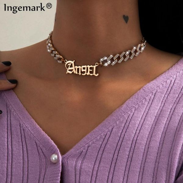 luxury iced out rhinestone necklace tennis chain angel letter bling crystal cuban link choker hiphop pendant jewelry accessories, Silver
luxury iced out rhinestone necklace tennis chain angel letter bling crystal cuban link choker hiphop pendant jewelry accessories, Silver