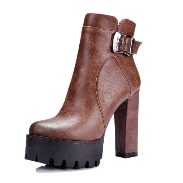 esveva 2020 western brown buckle women's round toe shoes fall square platform high heels ankle size 34-42, Black
esveva 2020 western brown buckle women's round toe shoes fall square platform high heels ankle size 34-42, Black