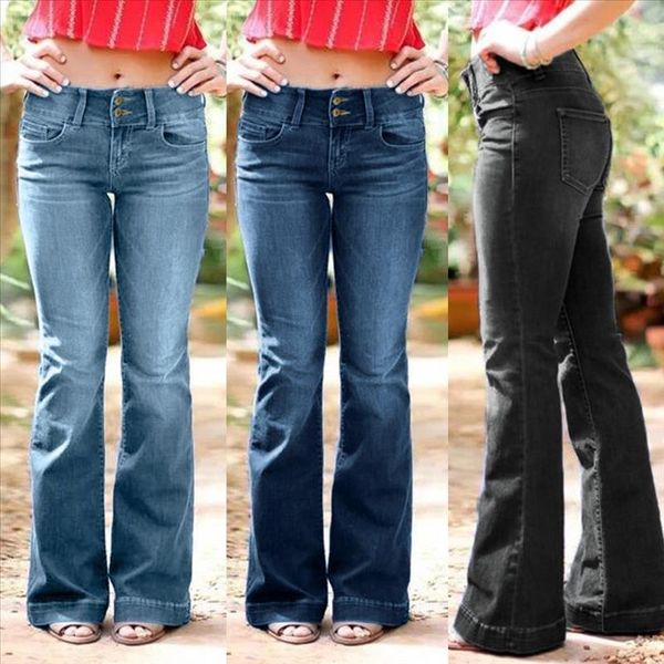 women flared jeans new plus size button high waist bell bottom denim pants spring summer fashion casual elegant trousers, Blue
women flared jeans new plus size button high waist bell bottom denim pants spring summer fashion casual elegant trousers, Blue