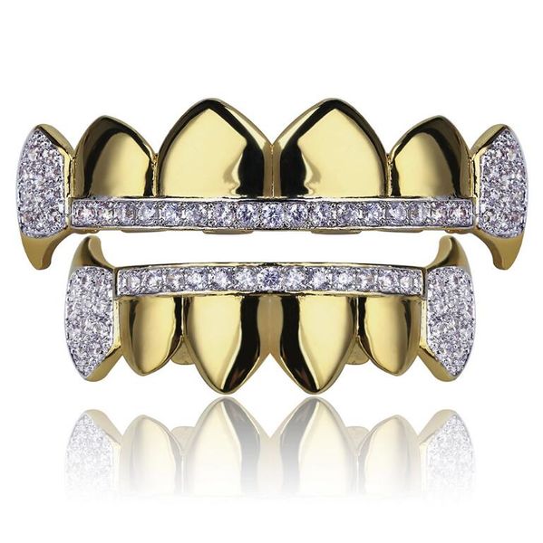 4k gold plated iced out cz and bottom vampire fangs grillz for your teeth hip hop, Black
4k gold plated iced out cz and bottom vampire fangs grillz for your teeth hip hop, Black