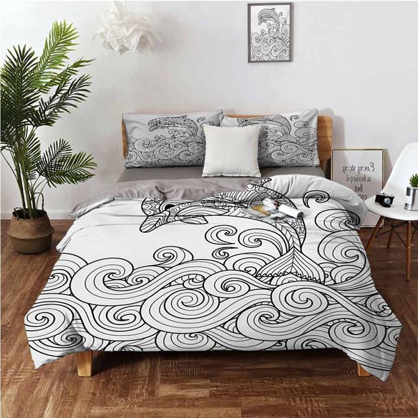 black and white zentangle nautical image waves and animal jumping out of waterbedding 3-piece set
black and white zentangle nautical image waves and animal jumping out of waterbedding 3-piece set