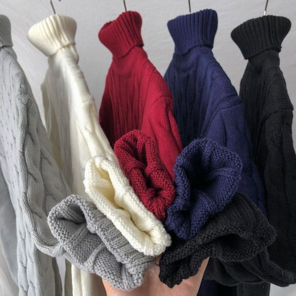 

new streetwear new fashion brand men's knit lapel long sleeve turtleneck turtleneck solid color regular sweater for men winter h, White;black