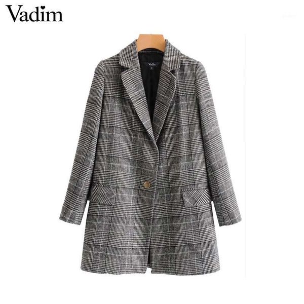 vadim women vintage loose plaid long blazer houndstooth button pocket back split ladies work wear basic outwear chic ct15891, White;black
vadim women vintage loose plaid long blazer houndstooth button pocket back split ladies work wear basic outwear chic ct15891, White;black