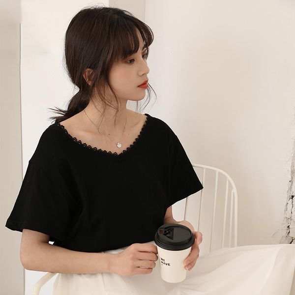 2020 new women basic tees korean fashion lacework v-neck short sleeve t-shirt female summer casual, White
2020 new women basic tees korean fashion lacework v-neck short sleeve t-shirt female summer casual, White