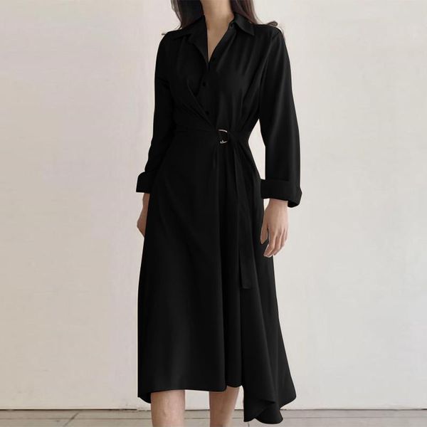 casual long sleeve nye dresses women vintage lapel belted vestidos shirt dress spring baggy office ol midi kaftan irregular work robe, Black;gray
casual long sleeve nye dresses women vintage lapel belted vestidos shirt dress spring baggy office ol midi kaftan irregular work robe, Black;gray
