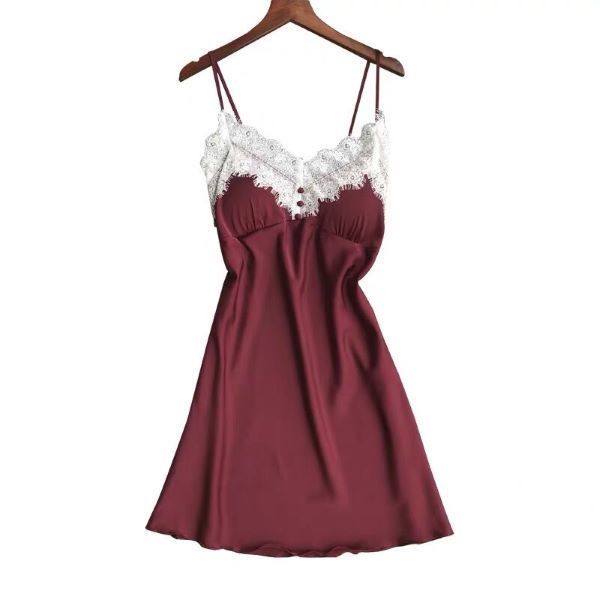 2020 fashion ice silk thin lace europe summer home short camisole nightdress 206, Black;red
2020 fashion ice silk thin lace europe summer home short camisole nightdress 206, Black;red