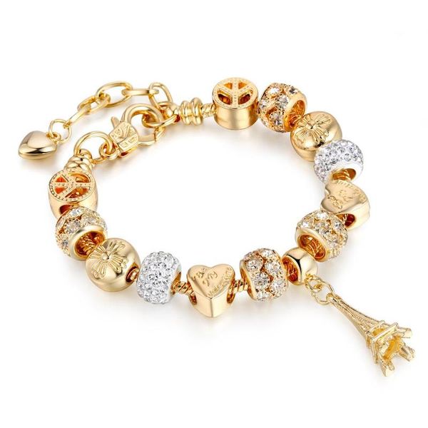 18k gold plated adjustable snake chain crystal beads bracelet heart charm tower pendant bracelet, Black
18k gold plated adjustable snake chain crystal beads bracelet heart charm tower pendant bracelet, Black
