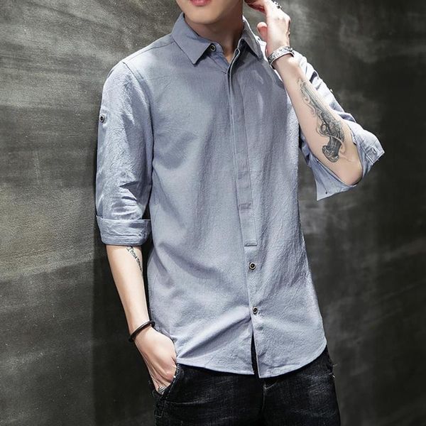 men's casual shirts summer men 3/4 sleeve lapel collar formal office solid color cotton linen slim shirt, White;black
men's casual shirts summer men 3/4 sleeve lapel collar formal office solid color cotton linen slim shirt, White;black