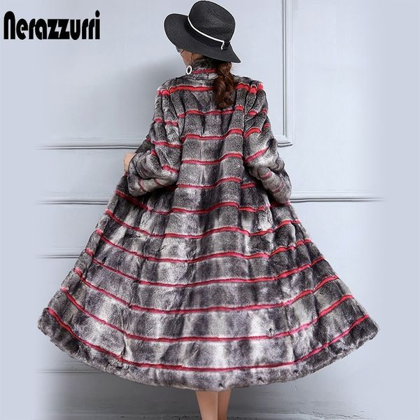 nerazzurri winter faux mink fur coat women color block fake fur outwear extra long striped female overcoat plus size 5xl 6xl 7xl 201016, Black
nerazzurri winter faux mink fur coat women color block fake fur outwear extra long striped female overcoat plus size 5xl 6xl 7xl 201016, Black