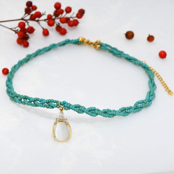 2mm turquoise stone beads opal stone pendant choker blue handmade stainless steel lobster clasp vintage necklace for women, Golden;silver
2mm turquoise stone beads opal stone pendant choker blue handmade stainless steel lobster clasp vintage necklace for women, Golden;silver