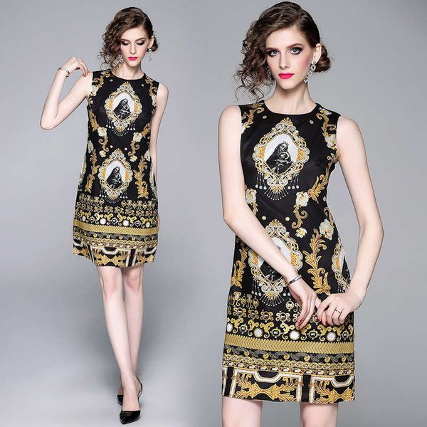 women's new fashion in summer 2019 round neck sleeveless printed vest dress, Black;gray
women's new fashion in summer 2019 round neck sleeveless printed vest dress, Black;gray