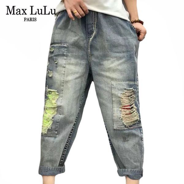 max lulu 2021 designer fashion spring women vintage ripped jeans ladies bleached casual denim pants punk style trousers big size c0115, Black;white
max lulu 2021 designer fashion spring women vintage ripped jeans ladies bleached casual denim pants punk style trousers big size c0115, Black;white