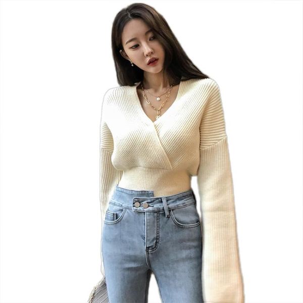 women's sweaters women sweater v-neck pullovers minimalist short knitted solid color elegant autumn winter ladies casual jumpers, White;black 
women's sweaters women sweater v-neck pullovers minimalist short knitted solid color elegant autumn winter ladies casual jumpers, White;black