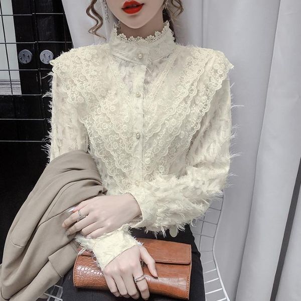 women's blouses & shirts autumn 2021 korean style versatile show thin lace chiffon shirt wooden ear edge stand collar button long sleev, White
women's blouses & shirts autumn 2021 korean style versatile show thin lace chiffon shirt wooden ear edge stand collar button long sleev, White