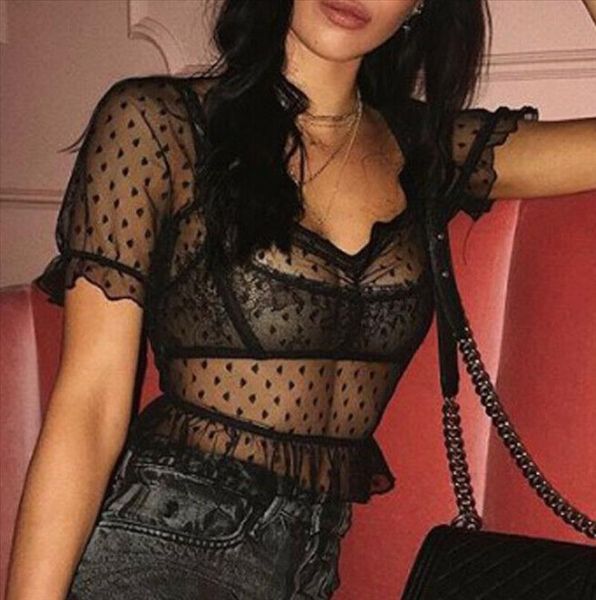 arrival women mesh lace v neck sheer ruffle short sleeves see through crop shirts dot print casual lady summer clothes s, White
arrival women mesh lace v neck sheer ruffle short sleeves see through crop shirts dot print casual lady summer clothes s, White