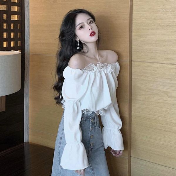 sweet style slash neck off shoulder crop fashion patchwork lace blouses puff sleeve shirts autumn new women's clothing1, White
sweet style slash neck off shoulder crop fashion patchwork lace blouses puff sleeve shirts autumn new women's clothing1, White
