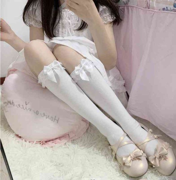 socks lace bow calf ita women' cotton medium tube pile socks, Red;black