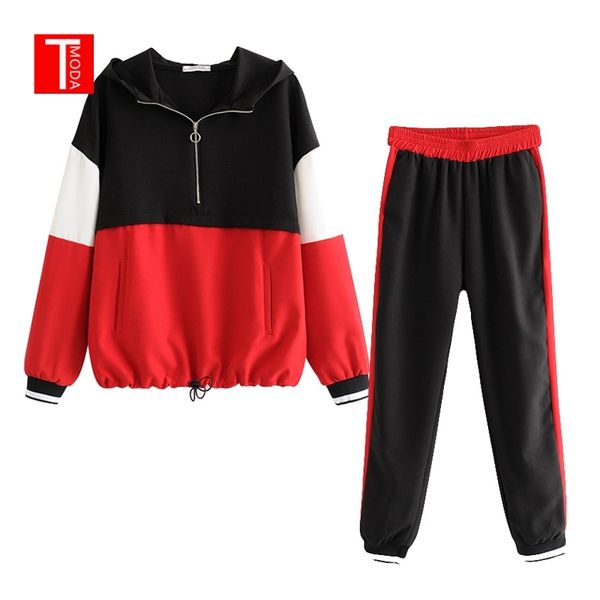 set female vintage red contrast color baseball bomber pullover jacket women and pencil jogging pants suits two piece sets y200110, White
set female vintage red contrast color baseball bomber pullover jacket women and pencil jogging pants suits two piece sets y200110, White