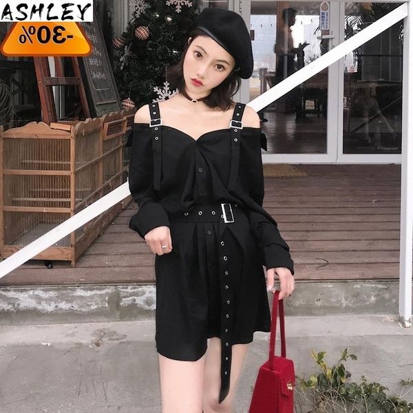 punk gothic autumn black long blouse off shoulder fashion deep v neck full length sleeve female blouses slim shirts, White 
punk gothic autumn black long blouse off shoulder fashion deep v neck full length sleeve female blouses slim shirts, White