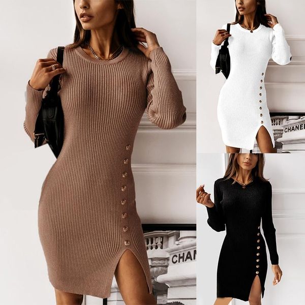 women's fashion solid color long sleeve high neck button decorated slit dress, Black;gray
women's fashion solid color long sleeve high neck button decorated slit dress, Black;gray