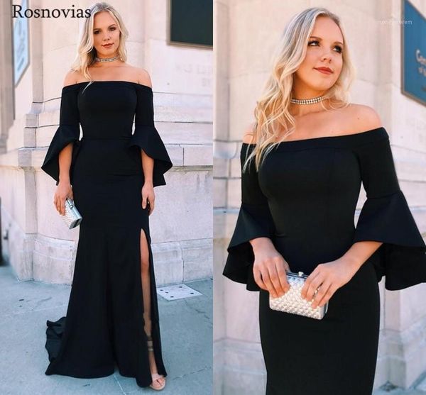 off shoulder mermaid evening dresses 2019 long sleeves side split sweep train vestido modest long prom party dresses, White;black
off shoulder mermaid evening dresses 2019 long sleeves side split sweep train vestido modest long prom party dresses, White;black